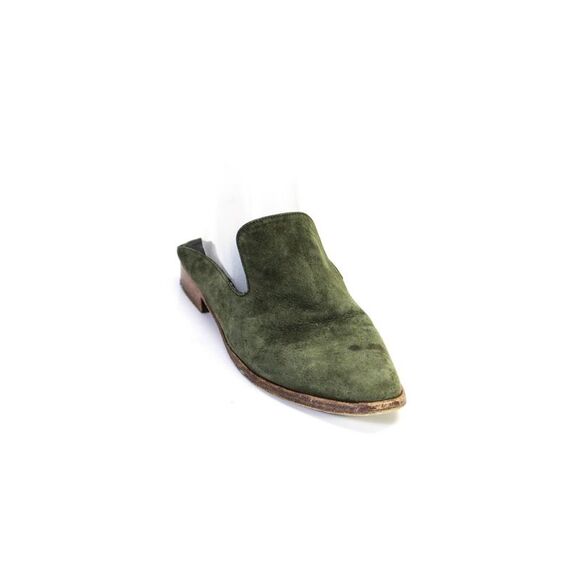Robert Clergerie Shoes - Robert Clergerie Womens Suede Slide On Mules Flats Olive Green Size 37.5 7.5